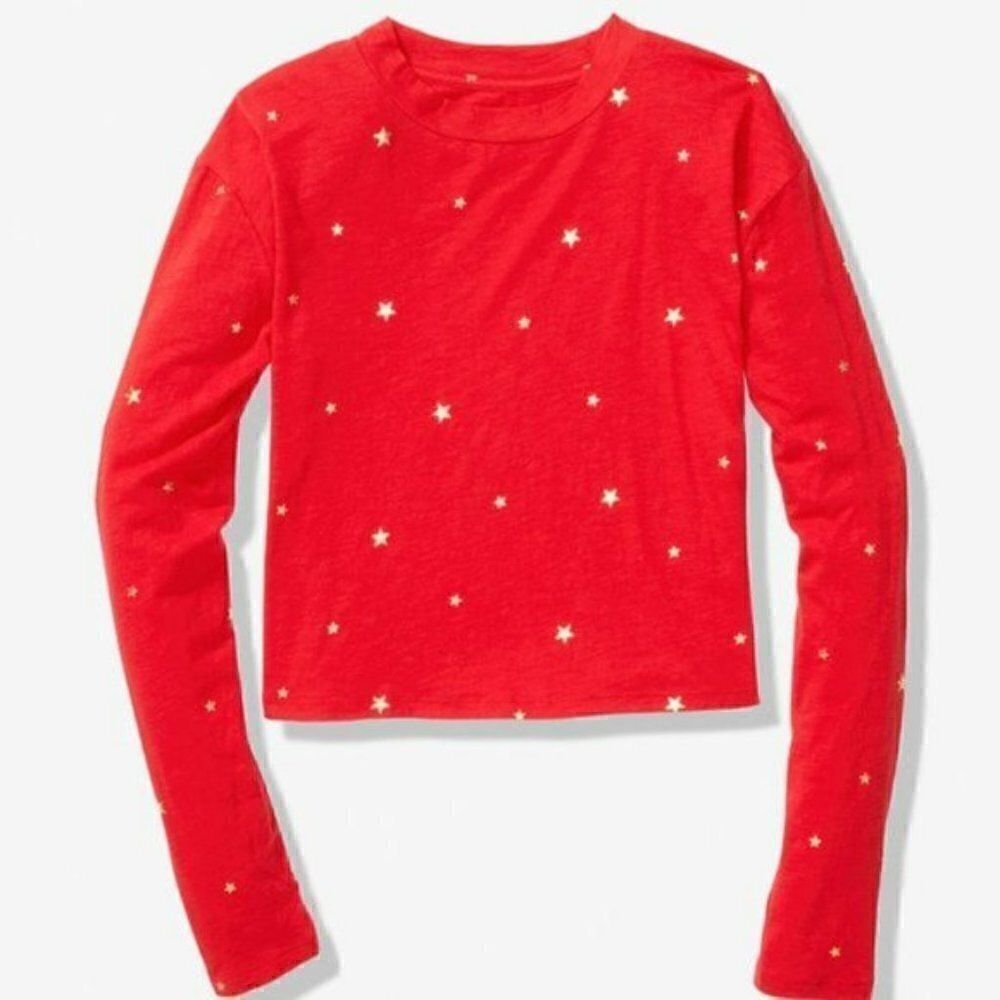 Victoria's Secret PINK Girlfriend Crop Top Red, Gold Stars, Large